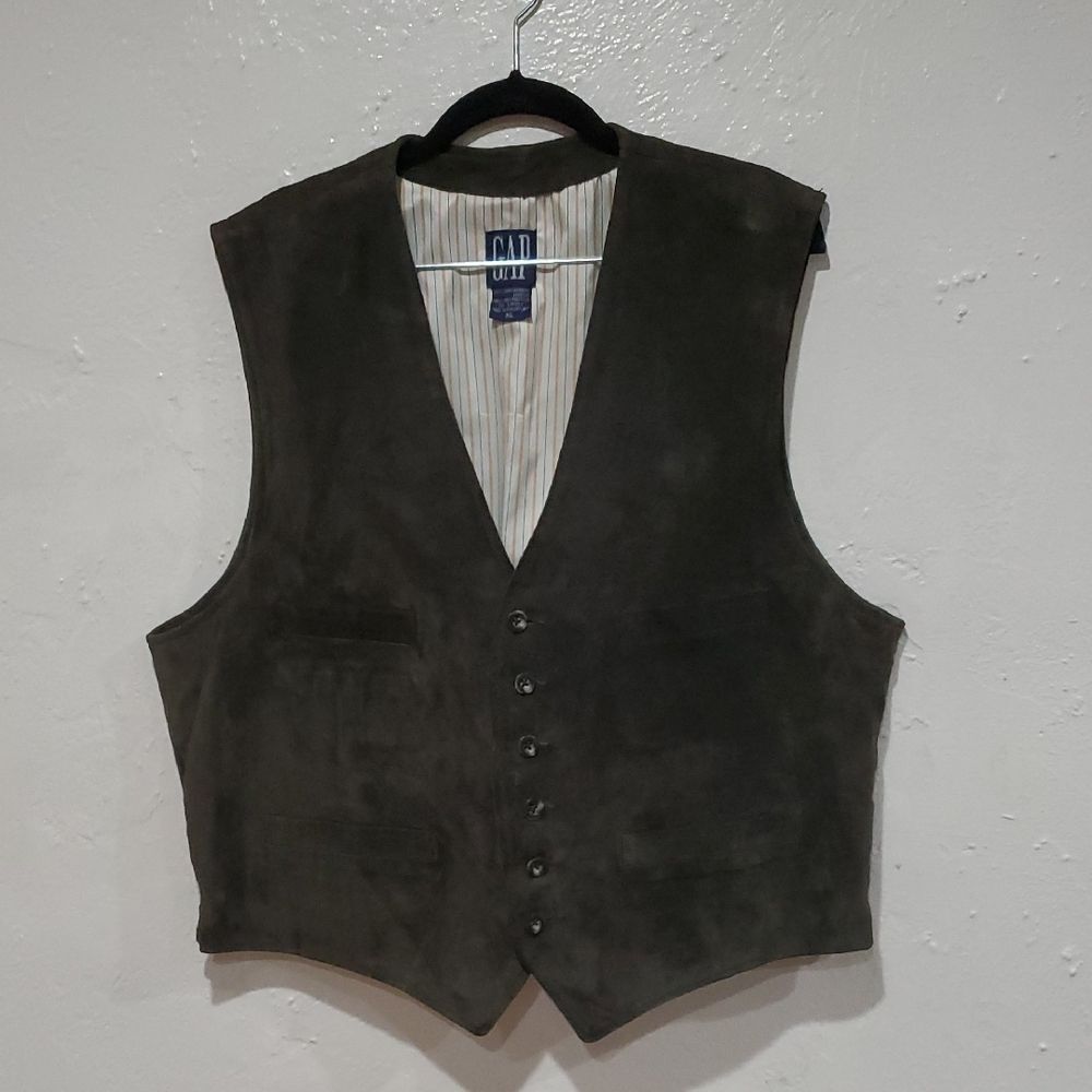 Vintage GAP Dark Green Suede Vest Size XL